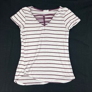 Glitz Tshirt Womens Small White Red Striped Vneck Cap Sleeve